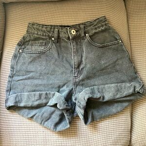 Black high rise denim shorts